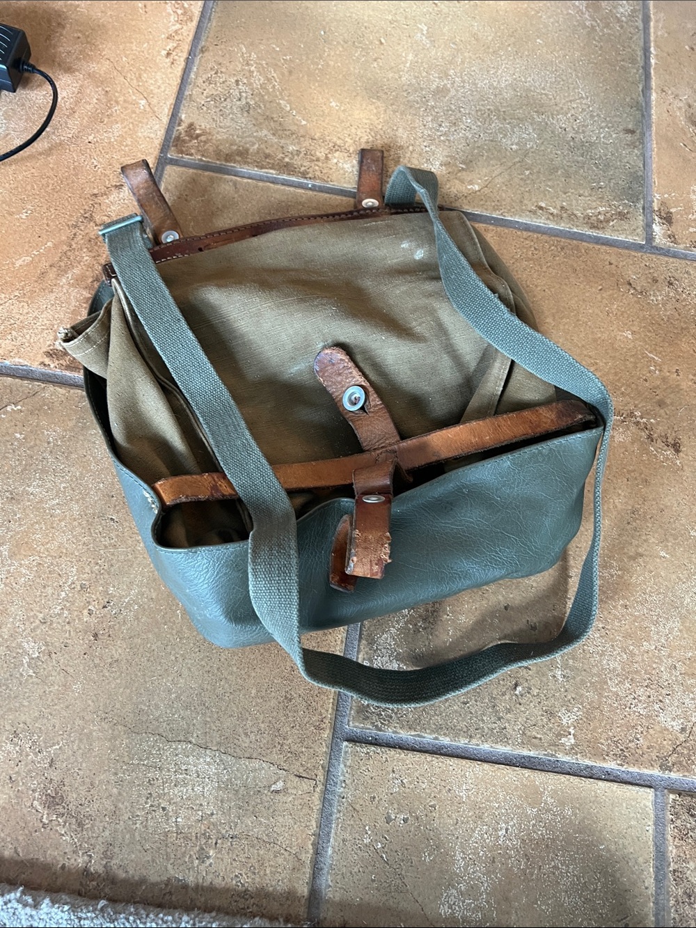 VINTAGE LEATHER & CANVAS KNAPSACK